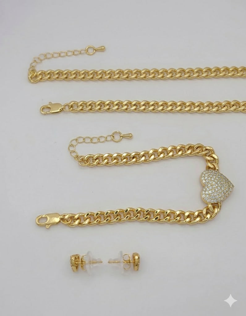 (1-6210) Gold Laminate - 6.5mm Curb Link Zircon Heart Set - BGO