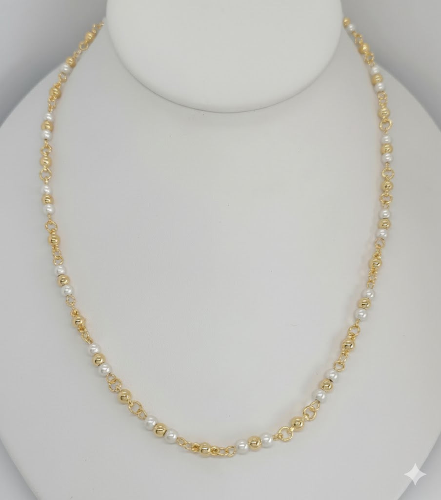 (1-6036-1) Collar de eslabones de cuentas y perlas laminadas en oro - 45,7 cm - BGF