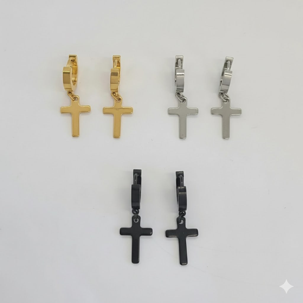 (4-2230) Stainless Steel - Huggies with Cross.