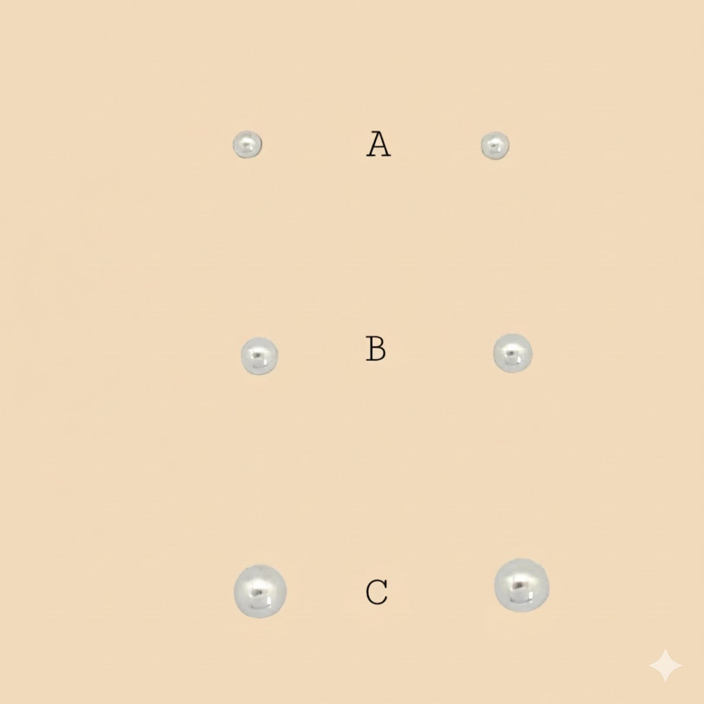 (2-3182) 925 Sterling Silver - Plain Ball Stud Earrings.